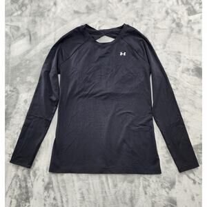 Under Armour Heat Gear Open Back Long Sleeve Workout Shirt Size M Black Workout